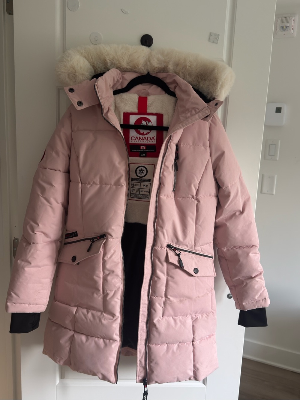 Canada Goose Women's Dusty Pink Long Down Parka with Fur-Trim Hood
